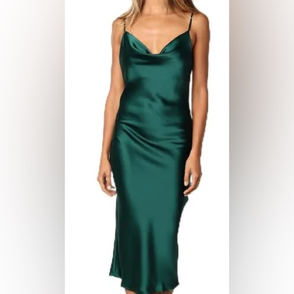Petal + pup Elegant Green Satin Slip Dress